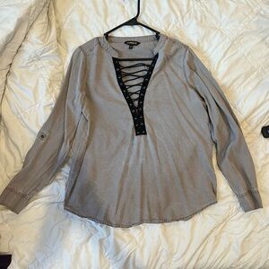 Express Women's Beige Lace-Up Blouse